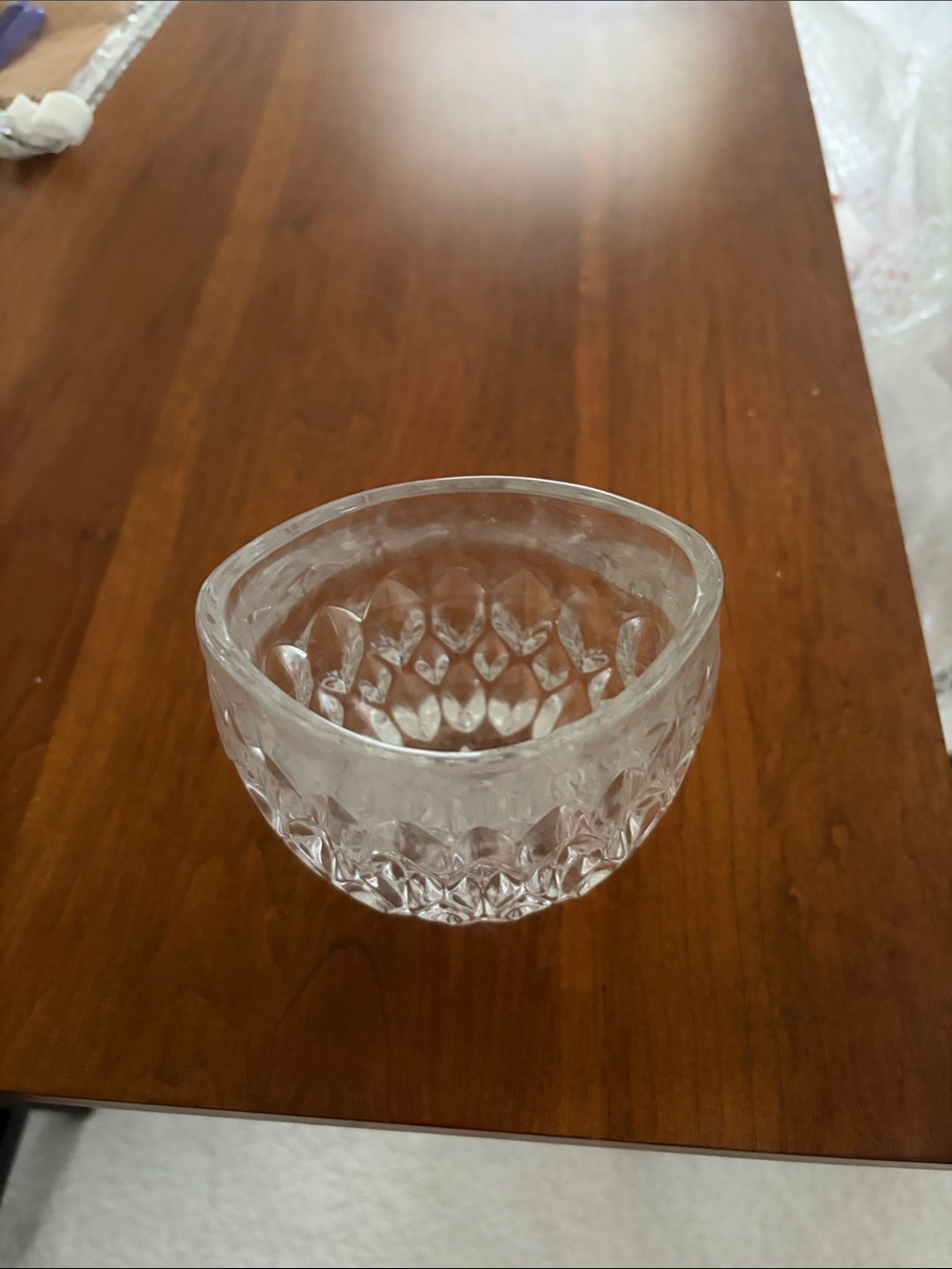 Clear Cut Glass Crystal Bowl - Diamond Pattern